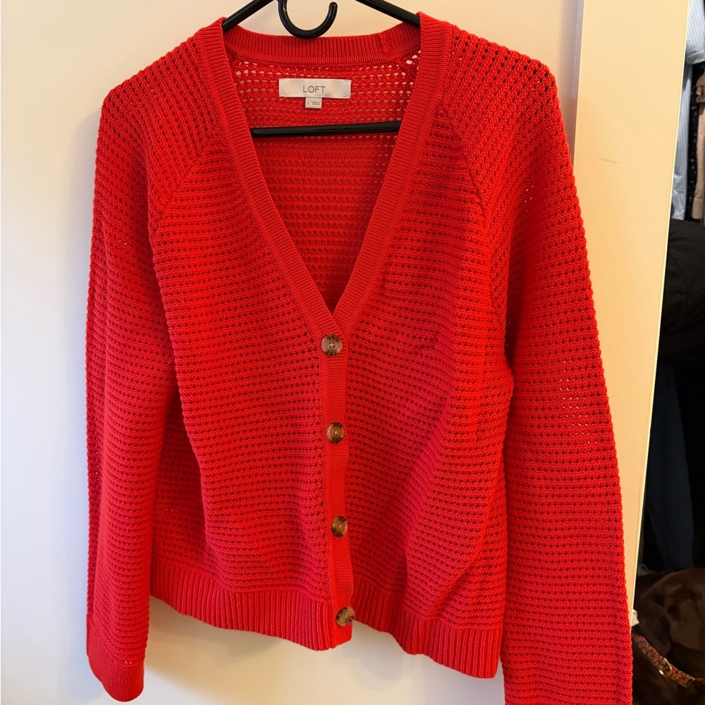 LOFT Vibrant Red Knit Cardigan